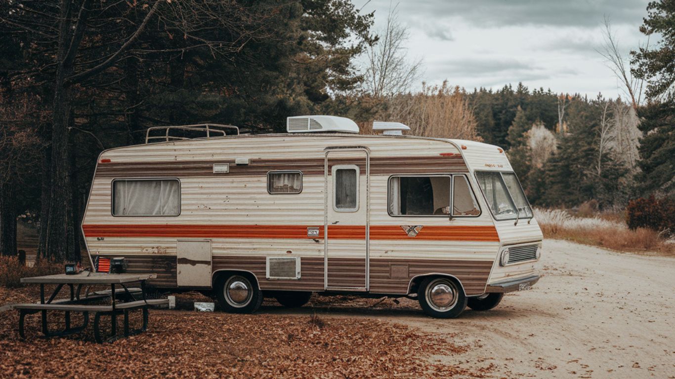 A serene RV parked near a lush forest under a clear sky, representing the essence of jablw.rv.