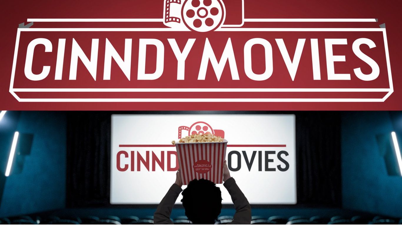 An engaging representation of cinndymovies with movie reels, popcorn, and a glowing theater screen in the background.