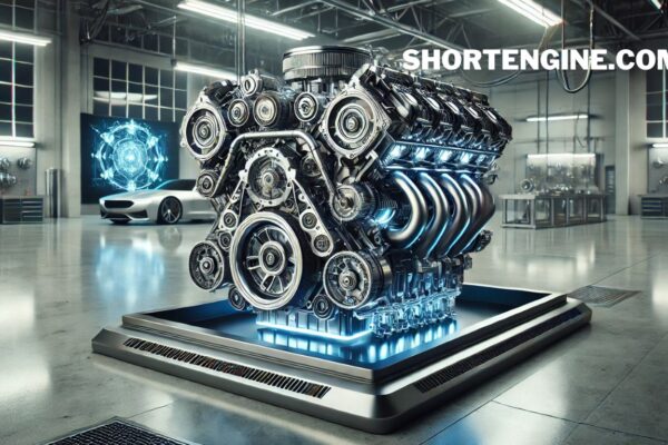 A sleek car engine with advanced components symbolizing innovation and technology, representing shortengine.com.