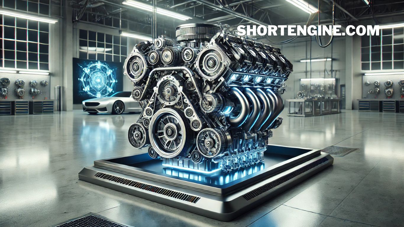 A sleek car engine with advanced components symbolizing innovation and technology, representing shortengine.com.