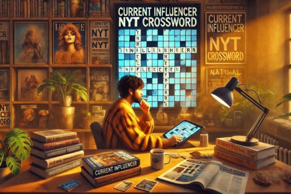 A thoughtful representation of solving the "current influencer nyt crossword" puzzle, symbolizing critical thinking and pop culture.