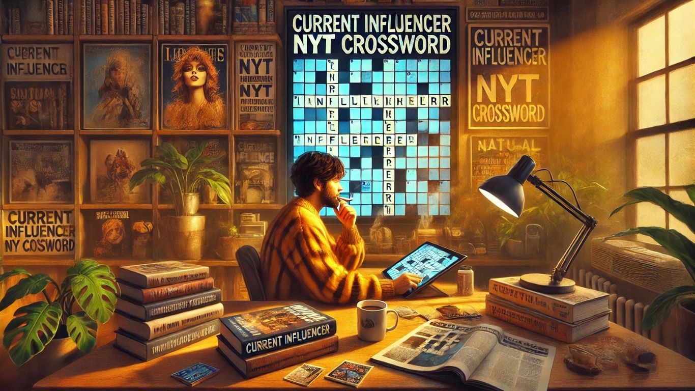 A thoughtful representation of solving the "current influencer nyt crossword" puzzle, symbolizing critical thinking and pop culture.